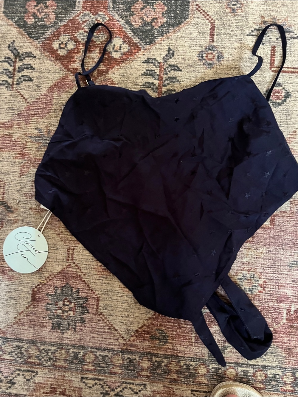 Women’s Black Star-Embroidered Cami Bodysuit